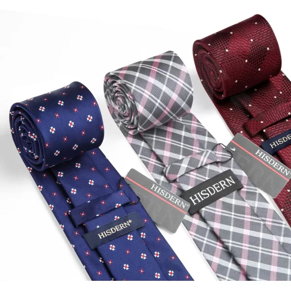 HISDERN Mens Ties Set Collection Tie and Pocket Square Lot 3 Pcs Formal Business Neckties Gift Box Wedding Necktie