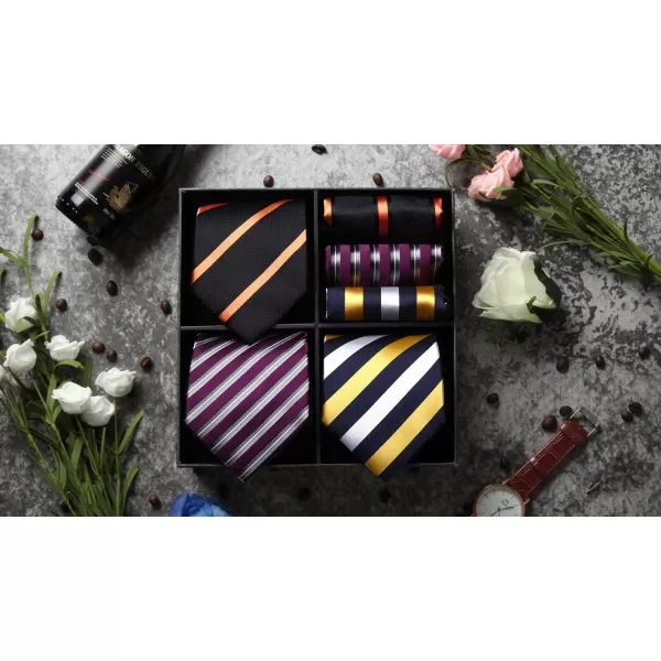 HISDERN Mens Ties Set Collection Tie and Pocket Square Lot 3 Pcs Formal Business Neckties Gift Box Wedding Necktie