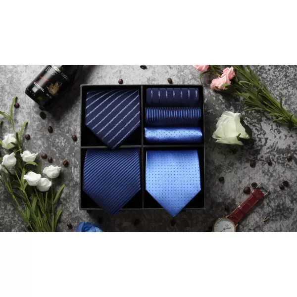 HISDERN Mens Ties Set Collection Tie and Pocket Square Lot 3 Pcs Formal Business Neckties Gift Box Wedding Necktie