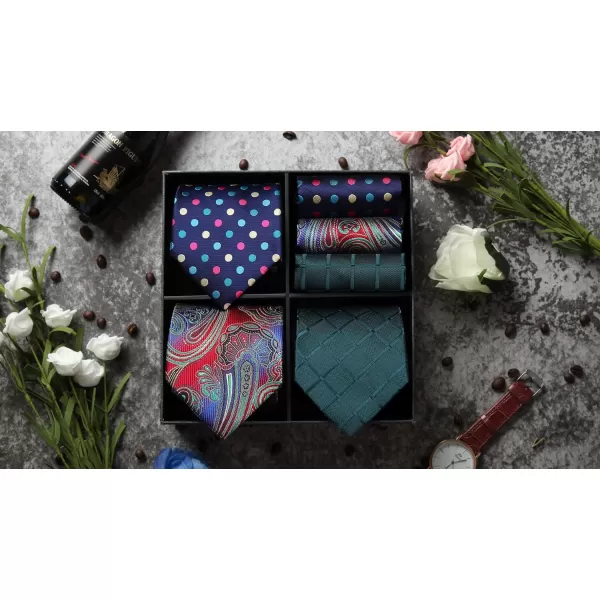 HISDERN Mens Ties Set Collection Tie and Pocket Square Lot 3 Pcs Formal Business Neckties Gift Box Wedding Necktie