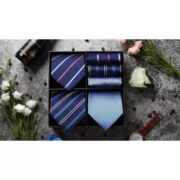 HISDERN Mens Ties Set Collection Tie and Pocket Square Lot 3 Pcs Formal Business Neckties Gift Box Wedding Necktie