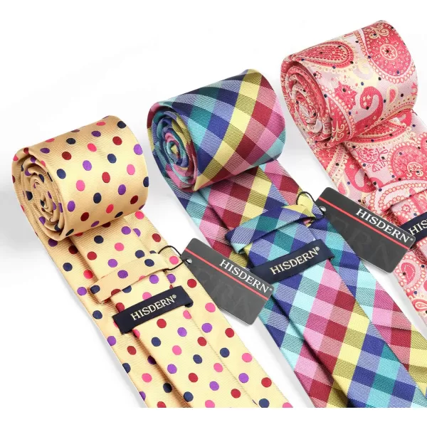 HISDERN Mens Ties Set Collection Tie and Pocket Square Lot 3 Pcs Formal Business Neckties Gift Box Wedding Necktie
