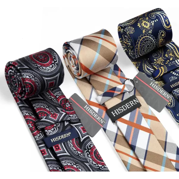 HISDERN Mens Ties Set Collection Tie and Pocket Square Lot 3 Pcs Formal Business Neckties Gift Box Wedding Necktie