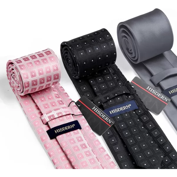 HISDERN Mens Ties Set Collection Tie and Pocket Square Lot 3 Pcs Formal Business Neckties Gift Box Wedding Necktie