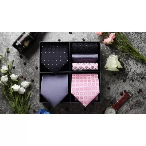 HISDERN Mens Ties Set Collection Tie and Pocket Square Lot 3 Pcs Formal Business Neckties Gift Box Wedding Necktie