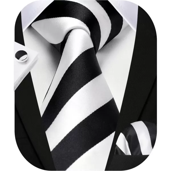 HISDERN Mens Ties Set Stripe Plaid Ties for Men and Pocket Square Cufflinks Formal Silk Necktie Wedding Business