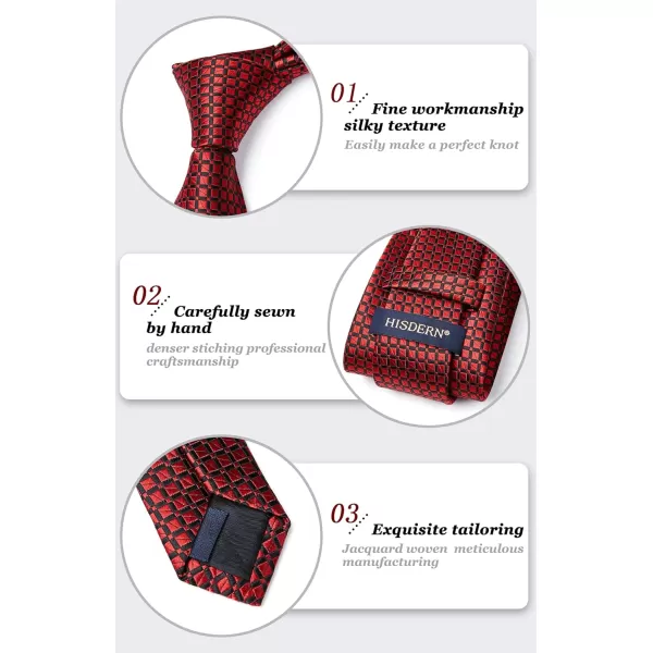 HISDERN Mens Ties Set Stripe Plaid Ties for Men and Pocket Square Cufflinks Formal Silk Necktie Wedding Business