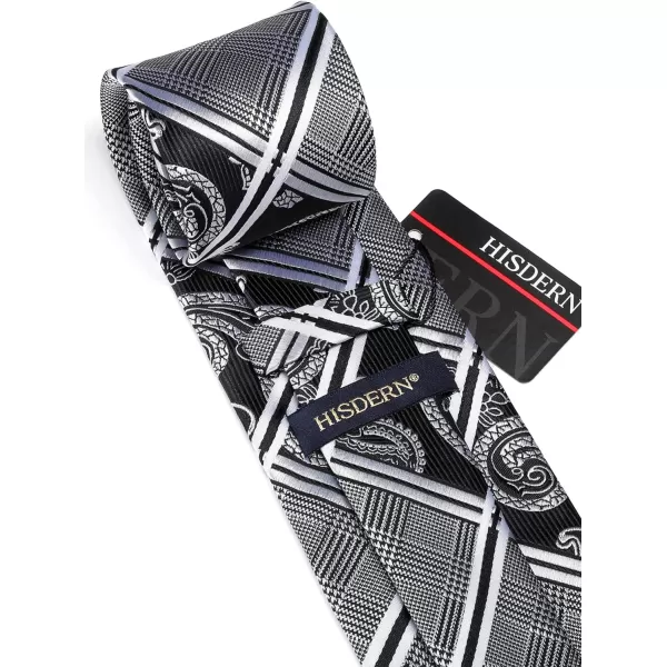 HISDERN Mens Ties Set Stripe Plaid Ties for Men and Pocket Square Cufflinks Formal Silk Necktie Wedding Business