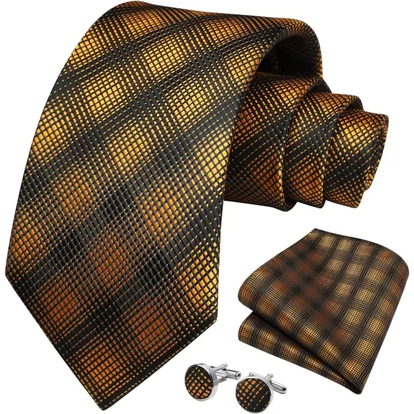 HISDERN Mens Ties Set Stripe Plaid Ties for Men and Pocket Square Cufflinks Formal Silk Necktie Wedding Business