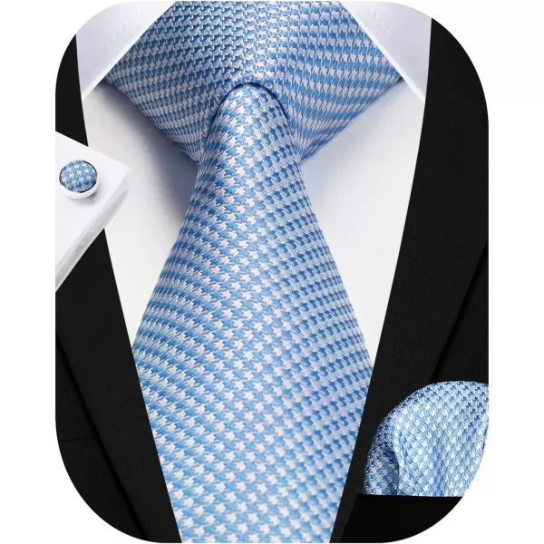 HISDERN Mens Ties Set Stripe Plaid Ties for Men and Pocket Square Cufflinks Formal Silk Necktie Wedding Business