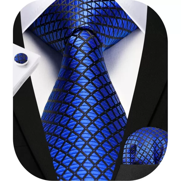 HISDERN Mens Ties Set Stripe Plaid Ties for Men and Pocket Square Cufflinks Formal Silk Necktie Wedding Business
