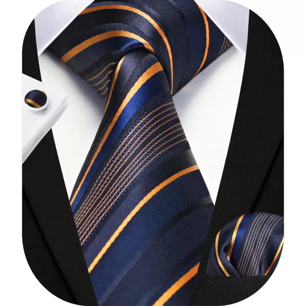 HISDERN Mens Ties Set Stripe Plaid Ties for Men and Pocket Square Cufflinks Formal Silk Necktie Wedding Business