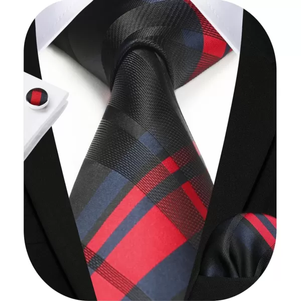 HISDERN Mens Ties Set Stripe Plaid Ties for Men and Pocket Square Cufflinks Formal Silk Necktie Wedding Business
