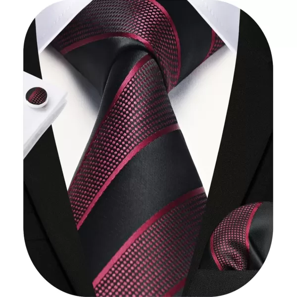 HISDERN Mens Ties Set Stripe Plaid Ties for Men and Pocket Square Cufflinks Formal Silk Necktie Wedding Business