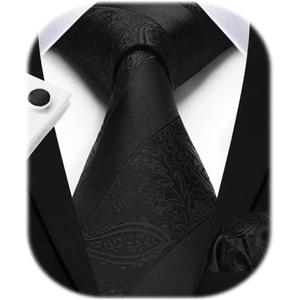 HISDERN Mens Ties Set Stripe Plaid Ties for Men and Pocket Square Cufflinks Formal Silk Necktie Wedding Business