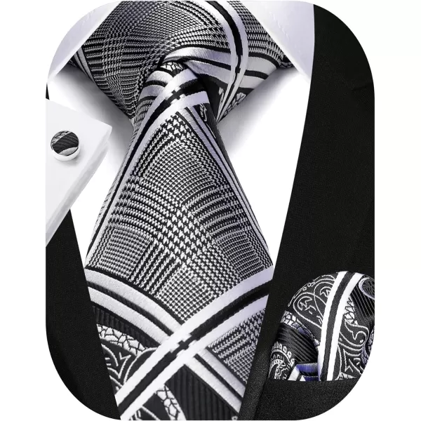 HISDERN Mens Ties Set Stripe Plaid Ties for Men and Pocket Square Cufflinks Formal Silk Necktie Wedding Business