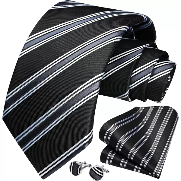 HISDERN Mens Ties Set Stripe Plaid Ties for Men and Pocket Square Cufflinks Formal Silk Necktie Wedding Business