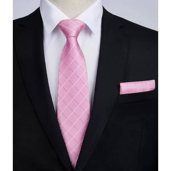 HISDERN Mens Ties Set Stripe Plaid Ties for Men and Pocket Square Cufflinks Formal Silk Necktie Wedding Business
