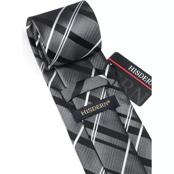 HISDERN Mens Ties Set Stripe Plaid Ties for Men and Pocket Square Cufflinks Formal Silk Necktie Wedding Business