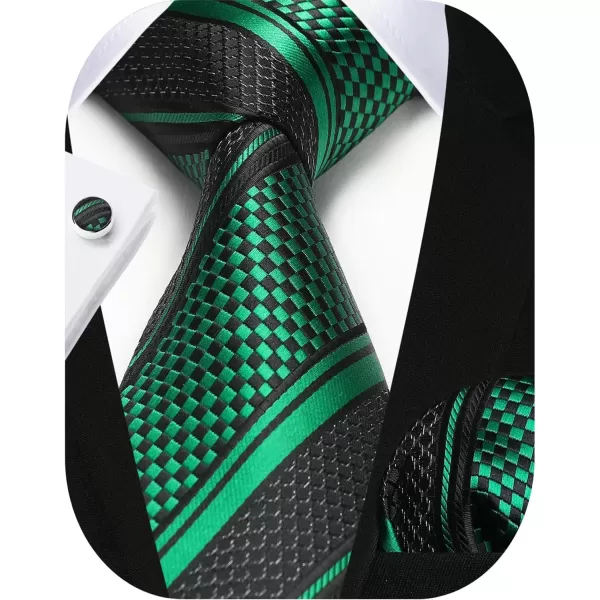 HISDERN Mens Ties Set Stripe Plaid Ties for Men and Pocket Square Cufflinks Formal Silk Necktie Wedding Business