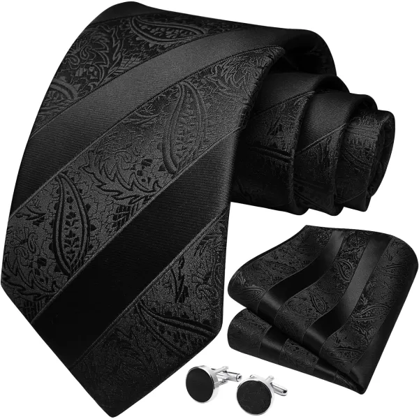 HISDERN Mens Ties Set Stripe Plaid Ties for Men and Pocket Square Cufflinks Formal Silk Necktie Wedding Business