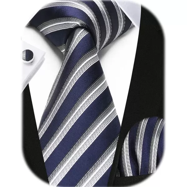 HISDERN Mens Ties Set Stripe Plaid Ties for Men and Pocket Square Cufflinks Formal Silk Necktie Wedding Business