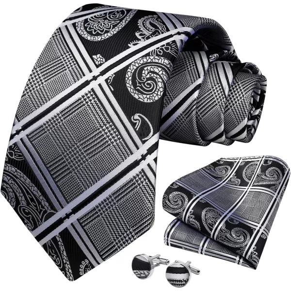 HISDERN Mens Ties Set Stripe Plaid Ties for Men and Pocket Square Cufflinks Formal Silk Necktie Wedding Business