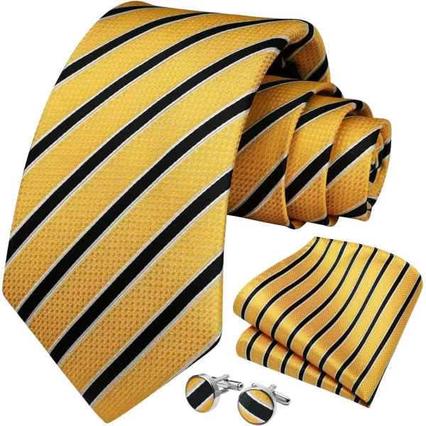 HISDERN Mens Ties Set Stripe Plaid Ties for Men and Pocket Square Cufflinks Formal Silk Necktie Wedding Business