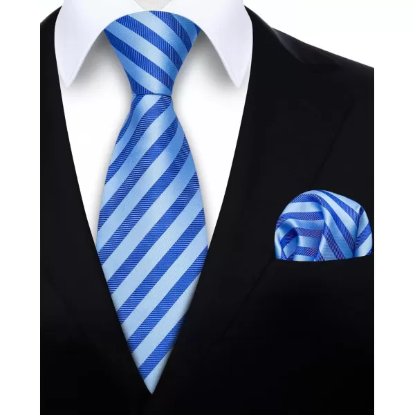 HISDERN Mens Ties Set Stripe Plaid Ties for Men and Pocket Square Cufflinks Formal Silk Necktie Wedding Business