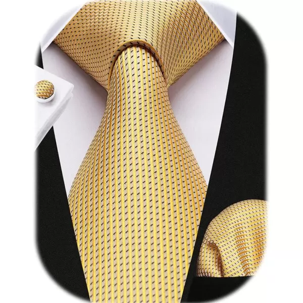HISDERN Mens Ties Set Stripe Plaid Ties for Men and Pocket Square Cufflinks Formal Silk Necktie Wedding Business