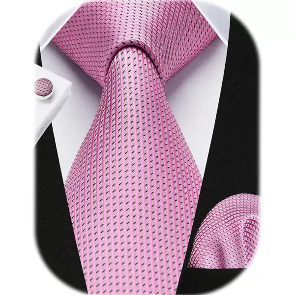 HISDERN Mens Ties Set Stripe Plaid Ties for Men and Pocket Square Cufflinks Formal Silk Necktie Wedding Business