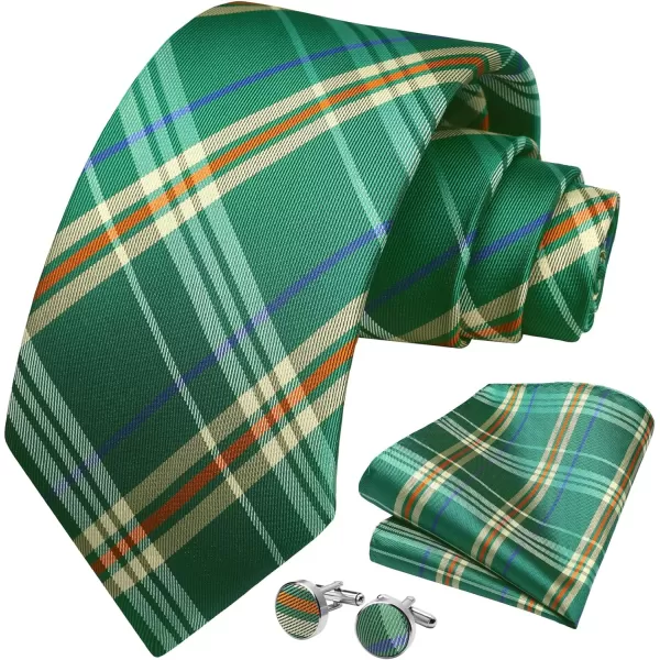 HISDERN Mens Ties Set Stripe Plaid Ties for Men and Pocket Square Cufflinks Formal Silk Necktie Wedding Business
