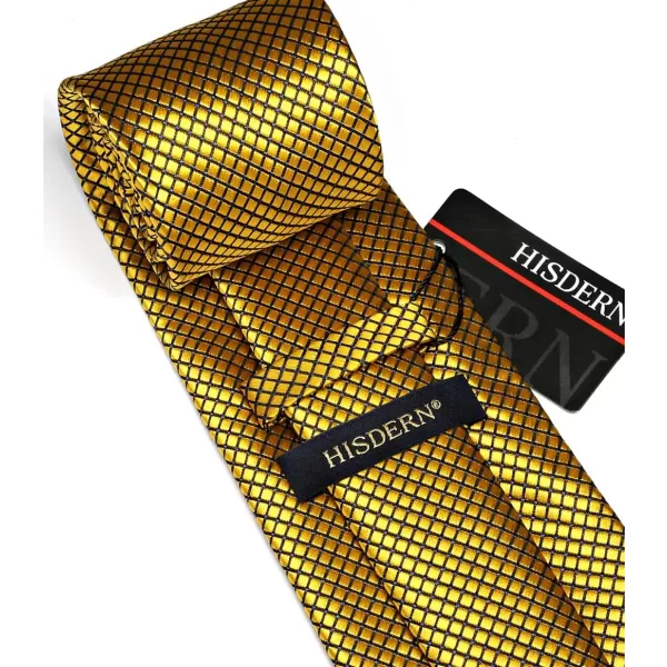 HISDERN Mens Ties Set Stripe Plaid Ties for Men and Pocket Square Cufflinks Formal Silk Necktie Wedding Business