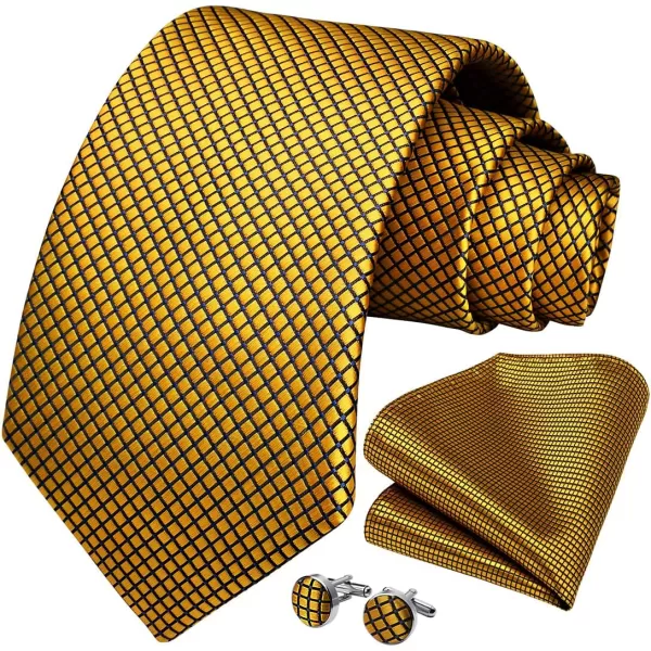 HISDERN Mens Ties Set Stripe Plaid Ties for Men and Pocket Square Cufflinks Formal Silk Necktie Wedding Business
