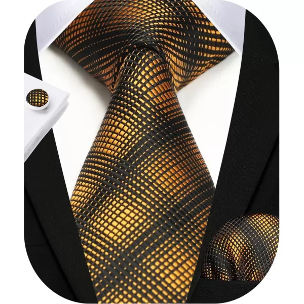 HISDERN Mens Ties Set Stripe Plaid Ties for Men and Pocket Square Cufflinks Formal Silk Necktie Wedding Business
