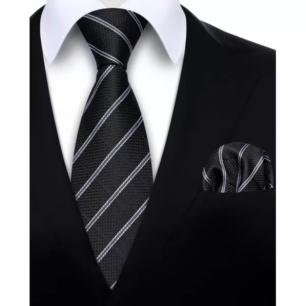 HISDERN Mens Ties Set Stripe Plaid Ties for Men and Pocket Square Cufflinks Formal Silk Necktie Wedding Business