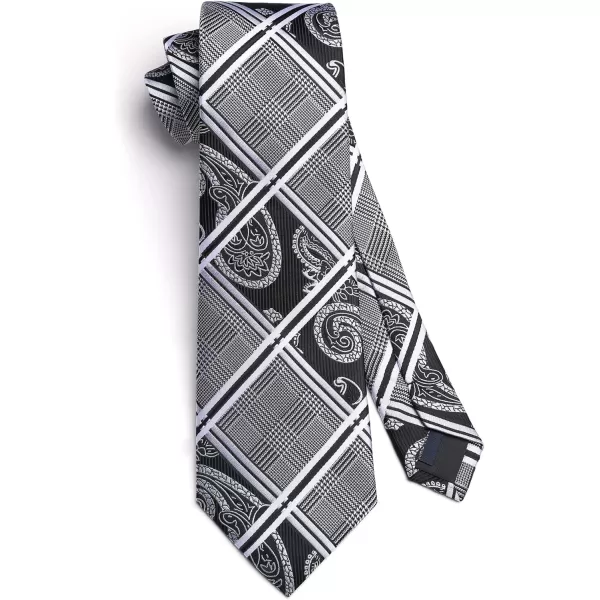 HISDERN Mens Ties Set Stripe Plaid Ties for Men and Pocket Square Cufflinks Formal Silk Necktie Wedding Business