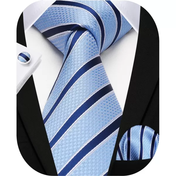 HISDERN Mens Ties Set Stripe Plaid Ties for Men and Pocket Square Cufflinks Formal Silk Necktie Wedding Business