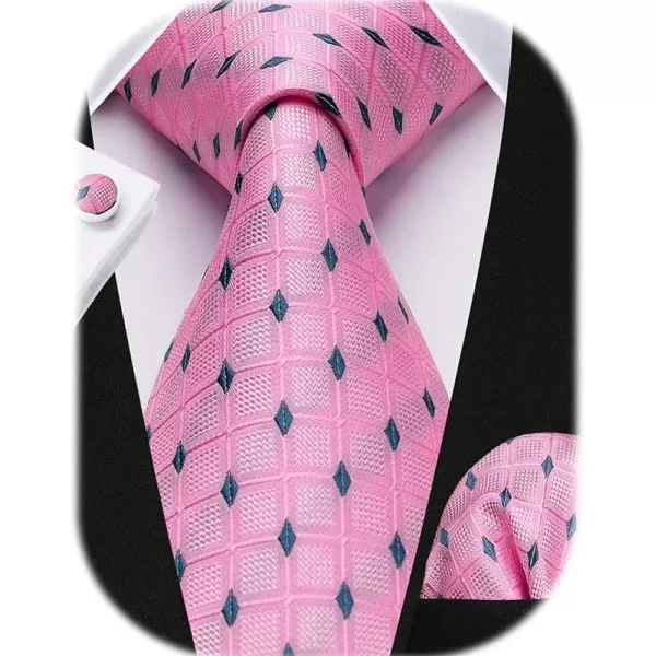 HISDERN Mens Ties Set Stripe Plaid Ties for Men and Pocket Square Cufflinks Formal Silk Necktie Wedding Business