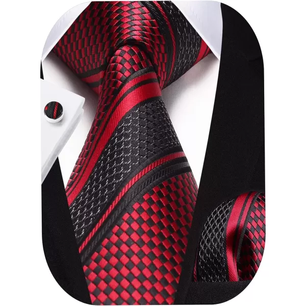 HISDERN Mens Ties Set Stripe Plaid Ties for Men and Pocket Square Cufflinks Formal Silk Necktie Wedding Business