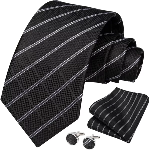 HISDERN Mens Ties Set Stripe Plaid Ties for Men and Pocket Square Cufflinks Formal Silk Necktie Wedding Business
