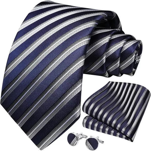 HISDERN Mens Ties Set Stripe Plaid Ties for Men and Pocket Square Cufflinks Formal Silk Necktie Wedding Business