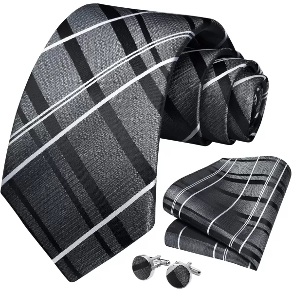 HISDERN Mens Ties Set Stripe Plaid Ties for Men and Pocket Square Cufflinks Formal Silk Necktie Wedding Business