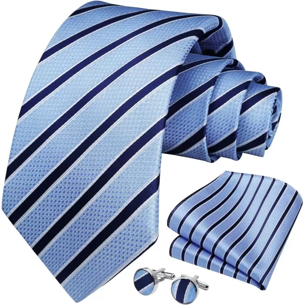 HISDERN Mens Ties Set Stripe Plaid Ties for Men and Pocket Square Cufflinks Formal Silk Necktie Wedding Business