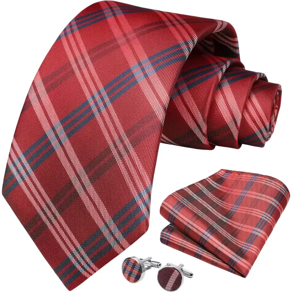 HISDERN Mens Ties Set Stripe Plaid Ties for Men and Pocket Square Cufflinks Formal Silk Necktie Wedding Business