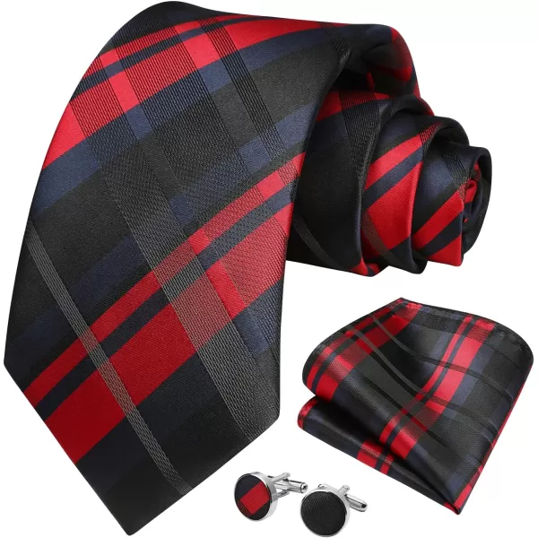 HISDERN Mens Ties Set Stripe Plaid Ties for Men and Pocket Square Cufflinks Formal Silk Necktie Wedding Business