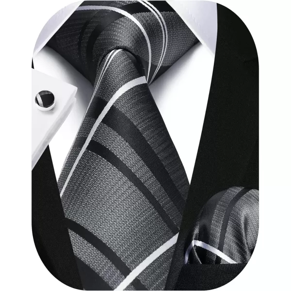 HISDERN Mens Ties Set Stripe Plaid Ties for Men and Pocket Square Cufflinks Formal Silk Necktie Wedding Business