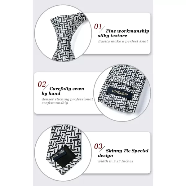 HISDERN Mens Ties Solid Color Tie and Pocket Square Set Classic Woven Formal Neckties &amp; Handkerchief Wedding Party