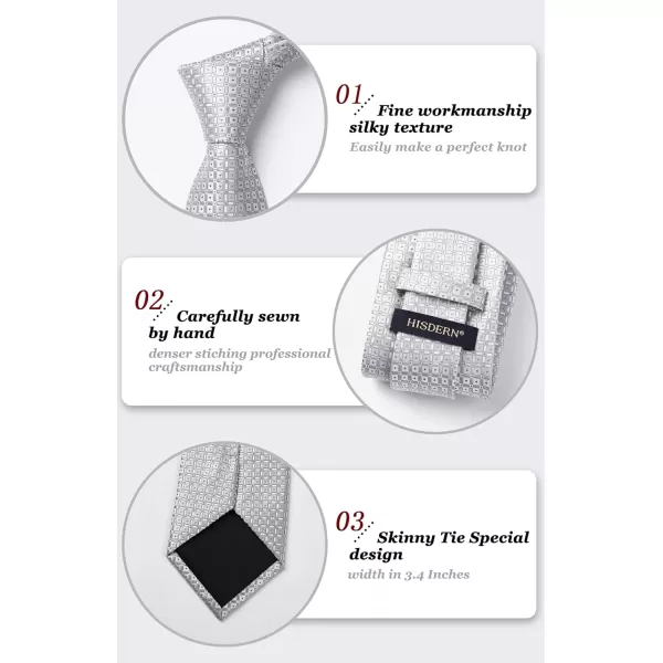 HISDERN Mens Ties Solid Color Tie and Pocket Square Set Classic Woven Formal Neckties &amp; Handkerchief Wedding Party
