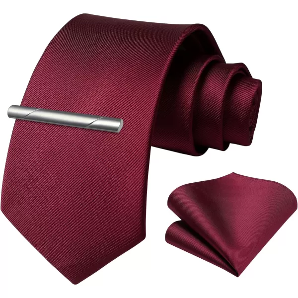 HISDERN Mens Ties Solid Color Wedding Ties and Pocket Square Neckties Clip Sets Business Formal Satin Ties for Men